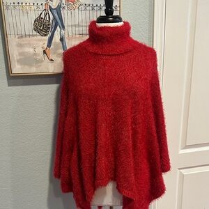 Rachel Zoe O/S Scarlet Fuzzy Turtleneck Poncho • NWOT!!